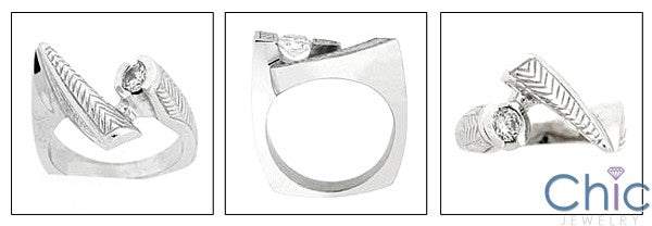 Fine Jewelry 0.35 round half bezel free form Cubic Zirconia Cz Ring
