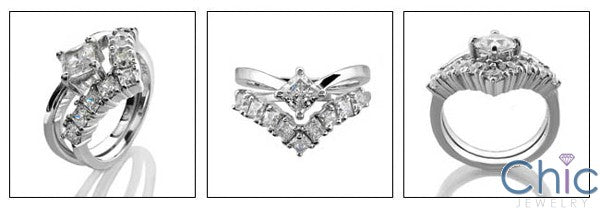 Matching Set .50 Princess Solitaire Fitted Cubic Zirconia Cz Ring