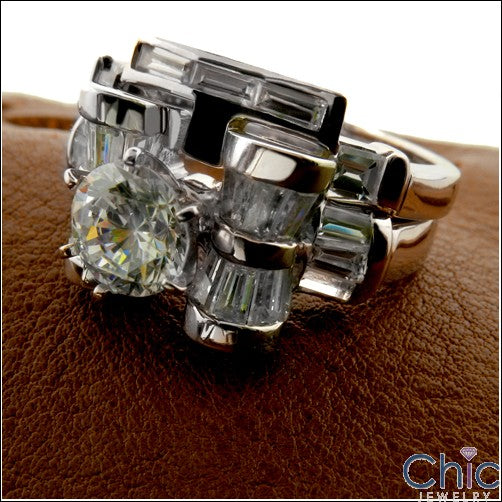 Matching Set Round 1 Ct Center Channle Baguettes Cubic Zirconia Cz Ring