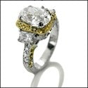 Estate 2 Ct Oval Two Tone Halo Canary Pave Engraved Shank Cubic Zirconia Cz Ring