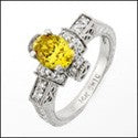Estate 1.5 Yellow Oval Engraved Shank Pave Cubic Zirconia Cz Ring