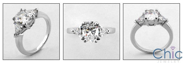 3 Stone 2 Ct Oval Center Trillions Cubic Zirconia 14K WhIte Gold Ring