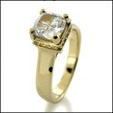 Engagement 1 Ct Cushion Lucida Yellow Gold Cubic Zirconia Cz Ring