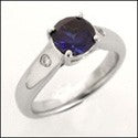 Solitaire Sapphire 1.25 Carat Round Center Cubic Zirconia 14K White Gold Ring