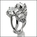 Oval and Pear Cubic Zirconia Halo Pave Anniversary 14k White Gold Cz Ring