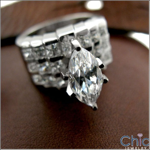 Engagement 2 Ct Marquise Center Channel Princess Cubic Zirconia Cz Ring