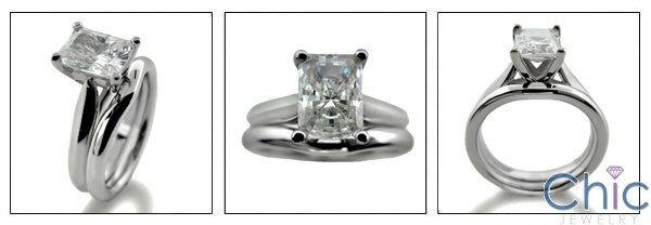 Radiant 1.5 Carat Cubic Zirconia Matching Engagement Ring Set 14K White Gold