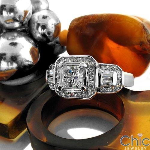 .60 Princess Center Cubic Zirconia Baguettes in Channel 14K White Gold Ring