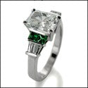 Engagement 1.5 Radiant Center Emerald Green Princess Cubic Zirconia Cz Ring