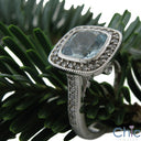 Estate Aquamarine Cushion Halo Cubic Zirconia Cz Ring