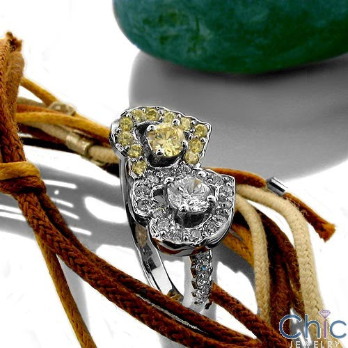 Fine Jewelry Two Hearts Canary Ct Diamond CZ Pave Cubic Zirconia Cz Ring
