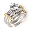 Matching Set Two Tone Ring Cubic Zirconia Cz Ring