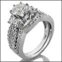 Matching Set 1 Ct Round Center Stone Ct Pave Curved Cubic Zirconia Cz Ring
