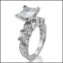 Engagement Princess 2 Ct Center HCt Engraved Shank Cubic Zirconia Cz Ring