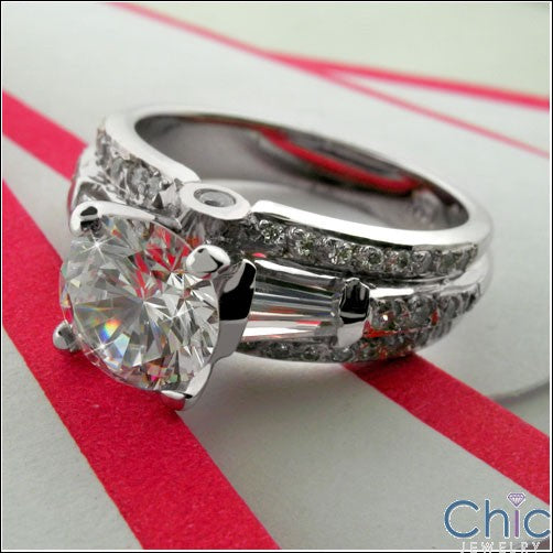 Engagement Round 1.25 Center Tapered Baguettes Ct Pave Cubic Zirconia Cz Ring