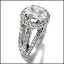 1.5 Oval Cubic Zirconia Center Halo Pave Euro Shank 14K White Gold Cz Ring