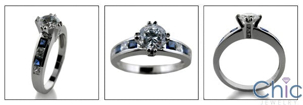 Engagement .75 Round Center Channel Sapphire Diamond Princess Cubic Zirconia Cz Ring