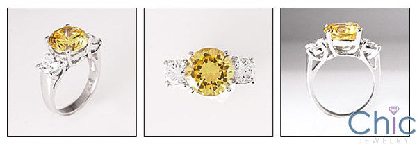3 Stone 5 Ct Canary Round Center .75 Rounds Cubic Zirconia Cz Ring