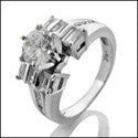 Engagement Round 1 Ct Center Baguettes Ct small Round Cubic Zirconia Cz Ring