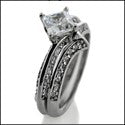 Matching Set .40 Princess Center Pave Set Wedding Cubic Zirconia Cz Ring