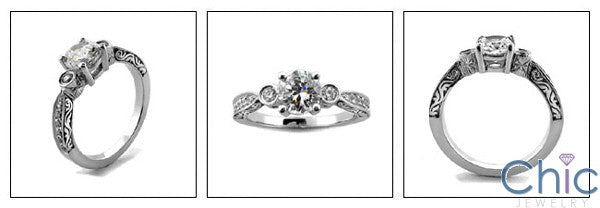 Engagement 0.75 Round Center Engraved shank Cubic Zirconia Cz Ring