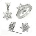Anniversary Flower Set Ring Earring Ct Pendant Cubic Zirconia Cz Ring