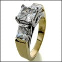 3 Stone Princess 1.t Ct Two tone Cubic Zirconia Cz Ring