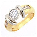 High Quality Round Cubic Zirconia Center Bezel Princess Channel Two Tone 14K Gold Ring