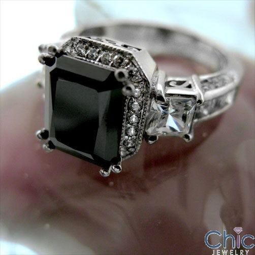 Engagement 3 Ct Black Emerald Cubic Zirconia Cz Ring