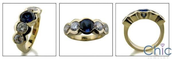 Anniversary Sapphire Ct diamond 5 Stone Cubic Zirconia Cz Ring