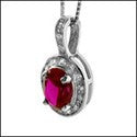 Cubic Zirconia Cz Oval Ruby 1 .5 Ct Bail In Pave Pendant