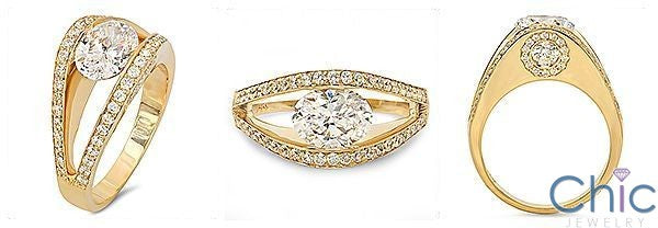 Oval High Quality Cubic Zirconia Yellow Gold Pave Ring