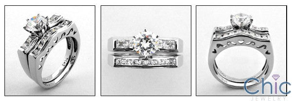 Matching Set 1 Ct Round Center Channel Cubic Zirconia Cz Ring