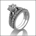 Matching Set 1 Ct Center ring Pave set Cubic Zirconia Cz Ring