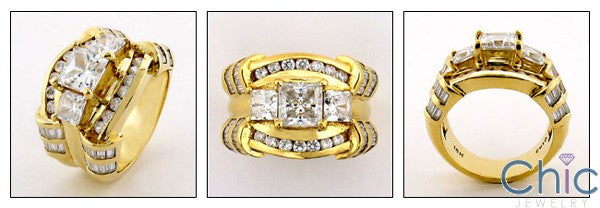 Engagement 2 Ct Princess Channel Yellow Gold Cubic Zirconia Cz Ring