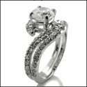 Matching Set 1 Ct Round Center Curved Engagement Ring Fitted Band Cubic Zirconia 14K White Gold