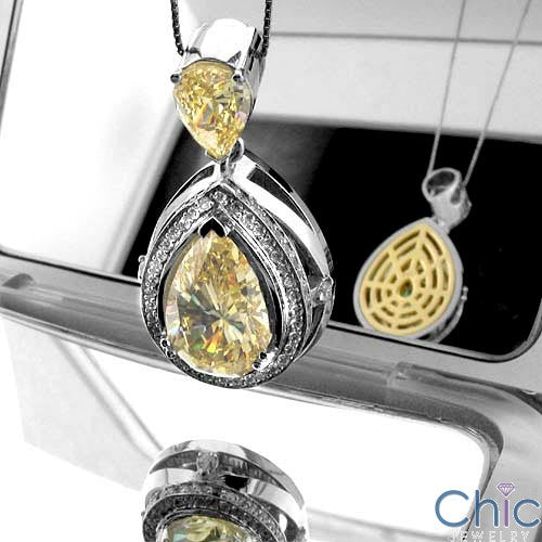 Cubic Zirconia Cz 10.5 Ct Pear Canary Bail Two Tone Pendant