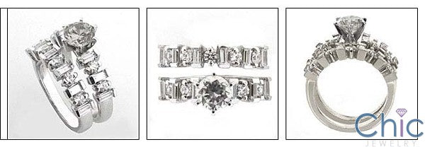 Matching Set Round Center Channel Baguette Cubic Zirconia Cz Ring