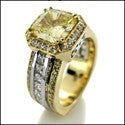 2 Ct Canary Princess Center Two Tone Gold Pave Channel Cubic Zirconia Engagement Ring