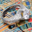 Estate Round 2 Ct Antique Style Engraved Shank Cubic Zirconia 14K White Gold Ring