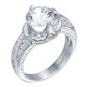 Estate Round 2 Ct Antique Style Engraved Shank Cubic Zirconia 14K White Gold Ring
