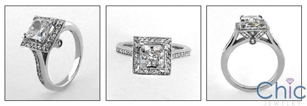 Engagement 1.25 Ct Princess Halo Pave Cubic Zirconia Cz Ring