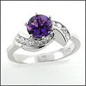 Amethyst Color 1 Carat Round Center Cubic Zirconia Ring 14K White Gold