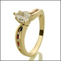 Engagement .75 Pear Center in Yellow Gold Cubic Zirconia Cz Ring