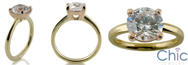 Solitaire 2 Ct Round Stone in Rose Gold Prongs Cubic Zirconia Cz Ring