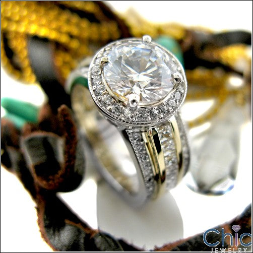 2 Carat Cubic Zirconia Round Center Two Tone Gold Euro Shank Cz Engagement Ring