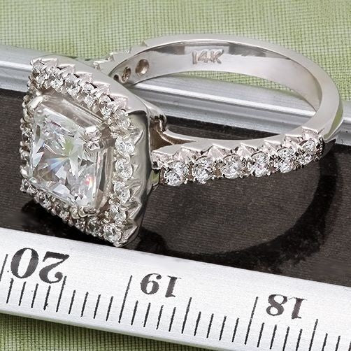 Engagement 1.5 Princess Antique Look Pave Cubic Zirconia 14K White Gold Ring