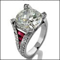 Round 4 Carat CZ Ruby Baguettes Channel Set  Ring