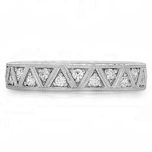 Cubic Zirconia Eternity Band With Triangle Design Hand Engraved