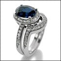 Matching Set 2.5 Sapphire Oval Center Pave Curved Cubic Zirconia Cz Ring